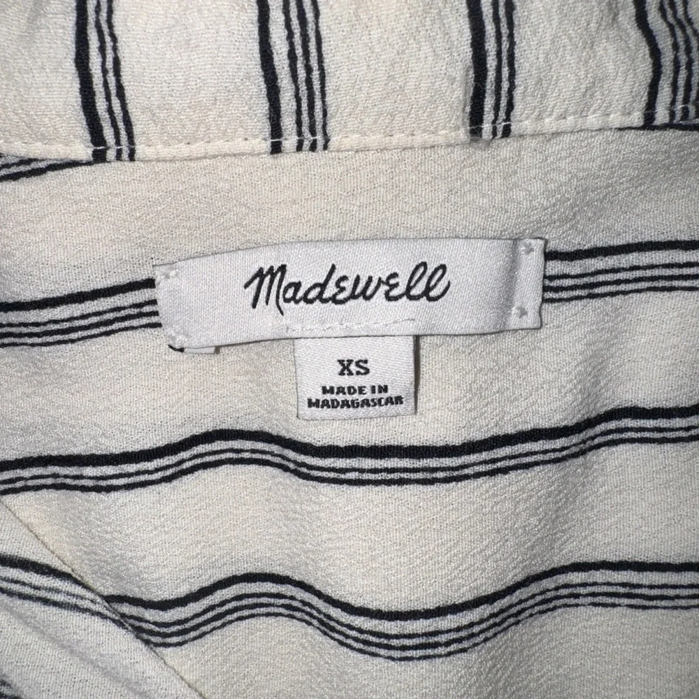 Madewell Striped Button Front Blouse Cream Black Short Sleeve Relaxed Fit XS - Picture 2 of 7